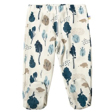 Joha - leggings med fødder i uld/bambus - print med blade blå